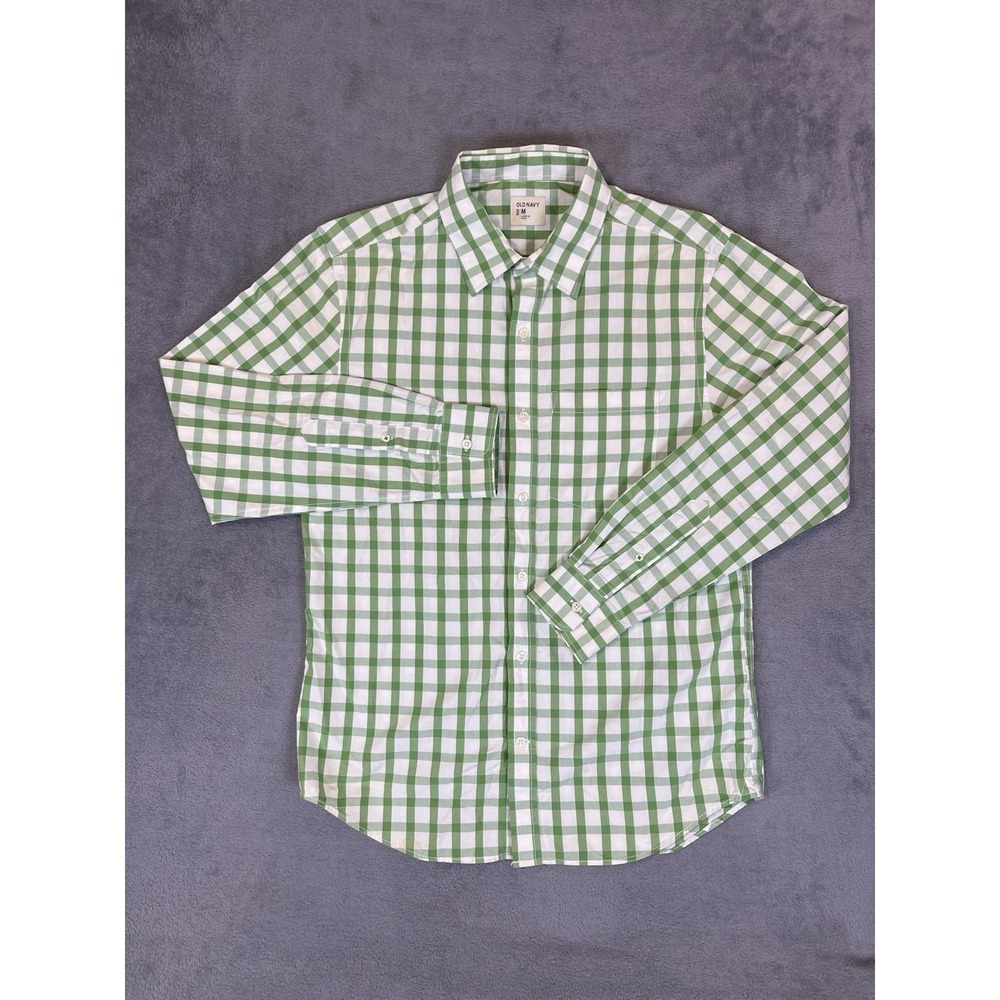 Old Navy Shirt Mens Medium Green Check Long Sleeve Button Collared